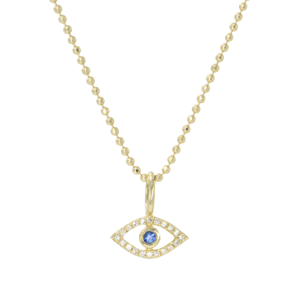 Evil eye and blue sapphire necklace on ball chain