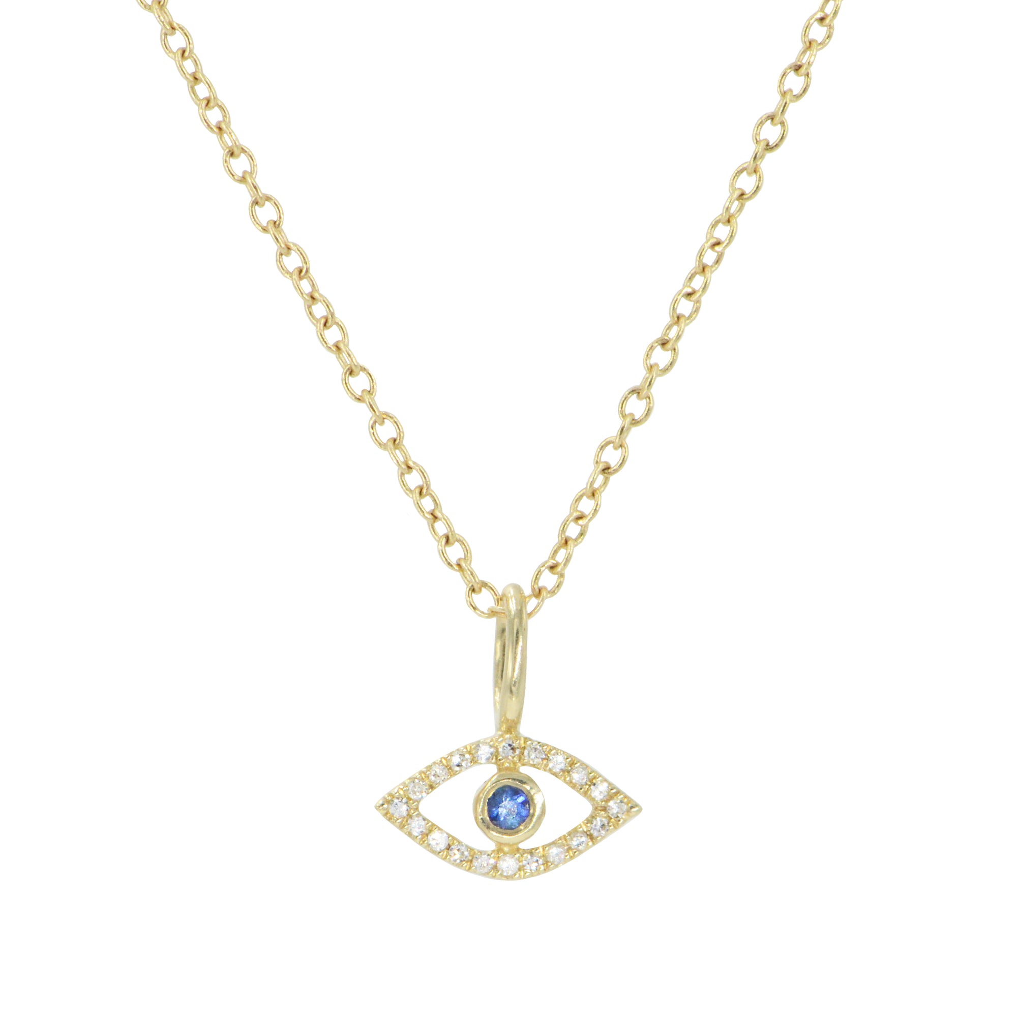 Evil eye and blue sapphire necklace on simple chain