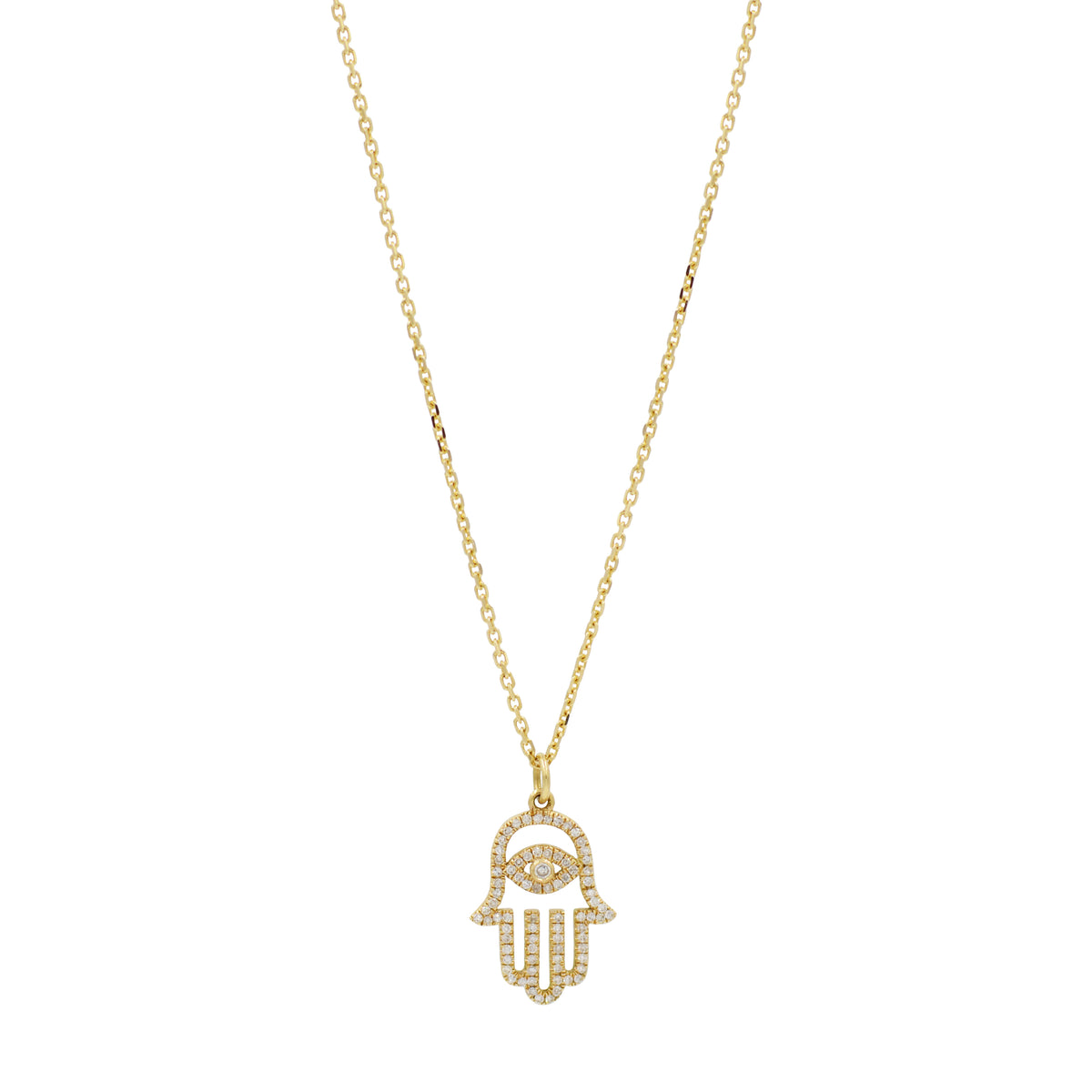 Evil Eye Hamsa Hand Necklace With Diamonds in 14K Gold