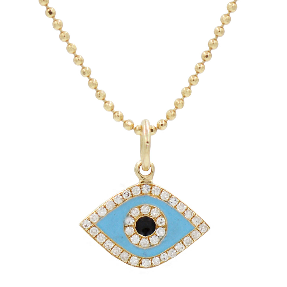 Evil Eye Necklace in Blue Enamel With Diamonds