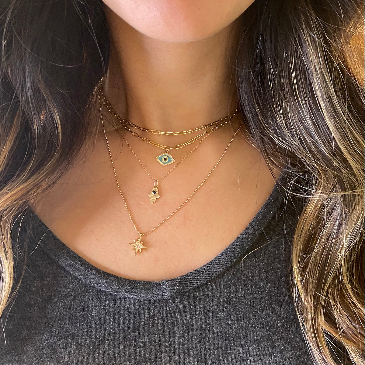 Evil Eye Necklace With Blue Enamel and Diamonds Lifestyle