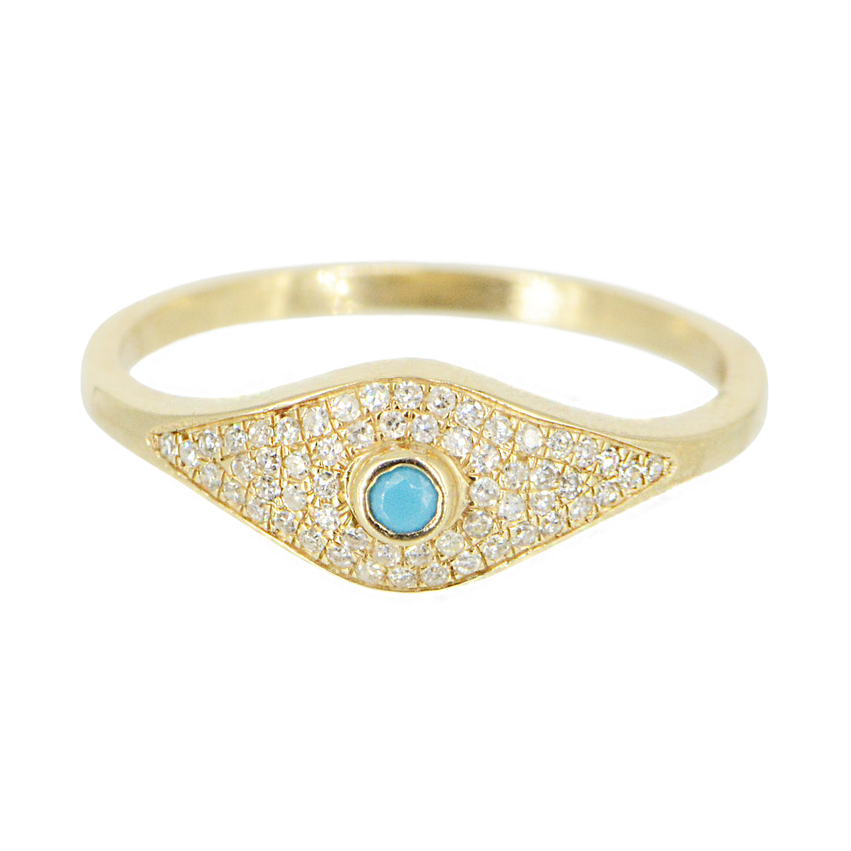 Evil Eye Ring With Turquoise and Diamonds in 14k Gold