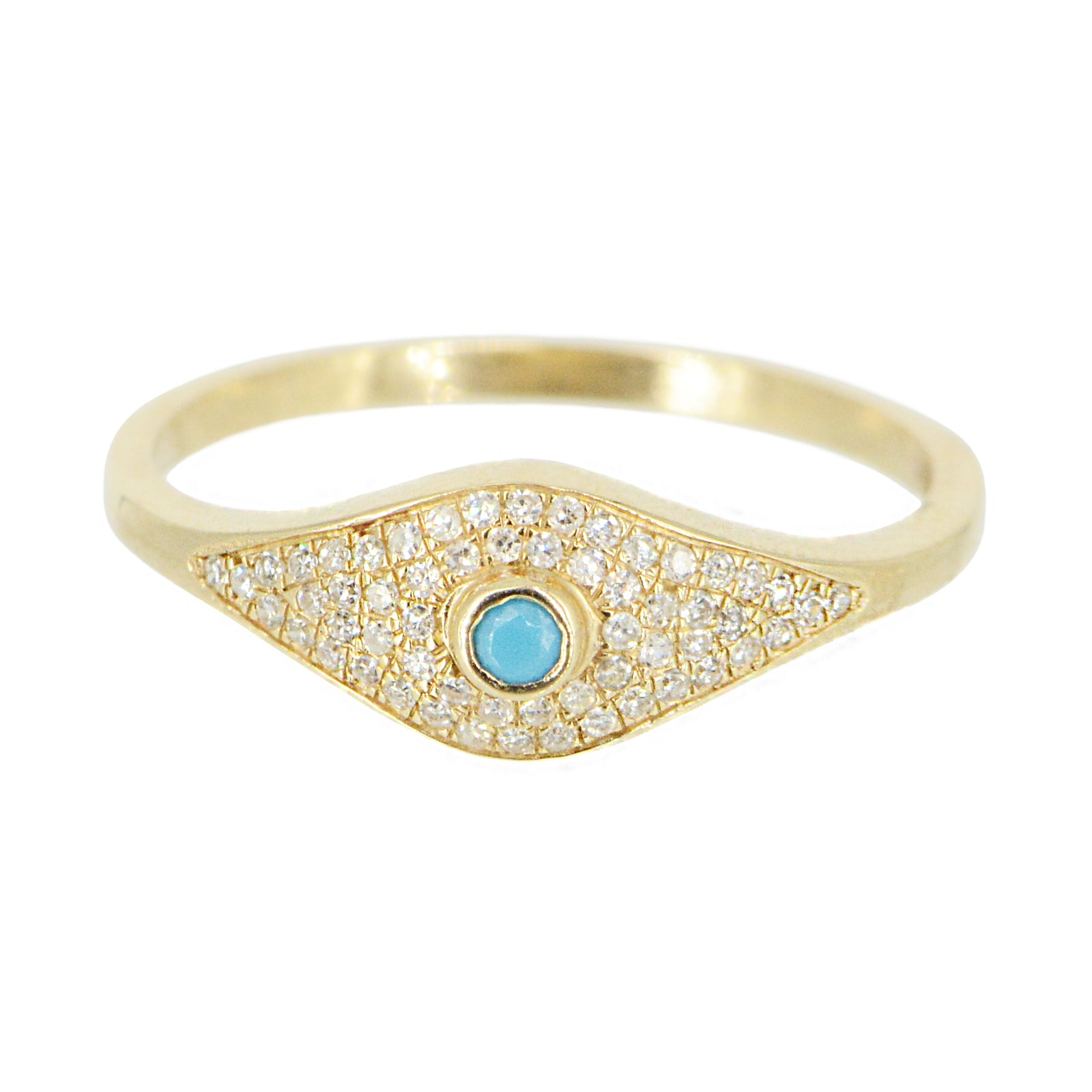 Evil Eye Ring With Turquoise and Diamonds in 14k Gold
