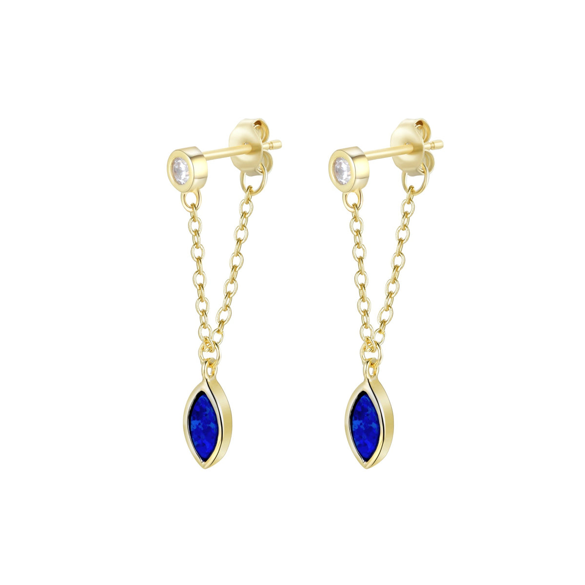 full swing opal earrings indigo blue opal gold
