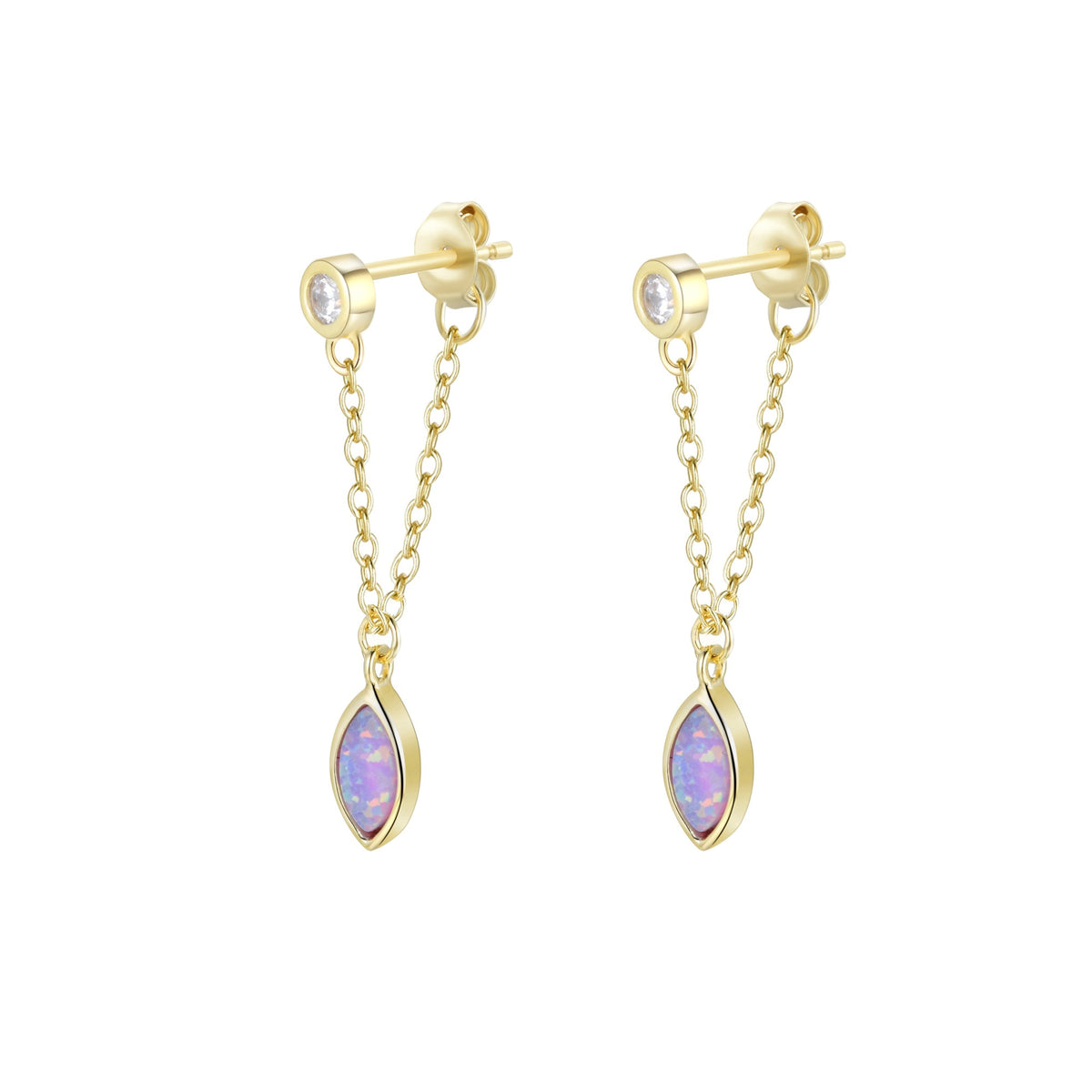 full swing opal earrings in lavender gold