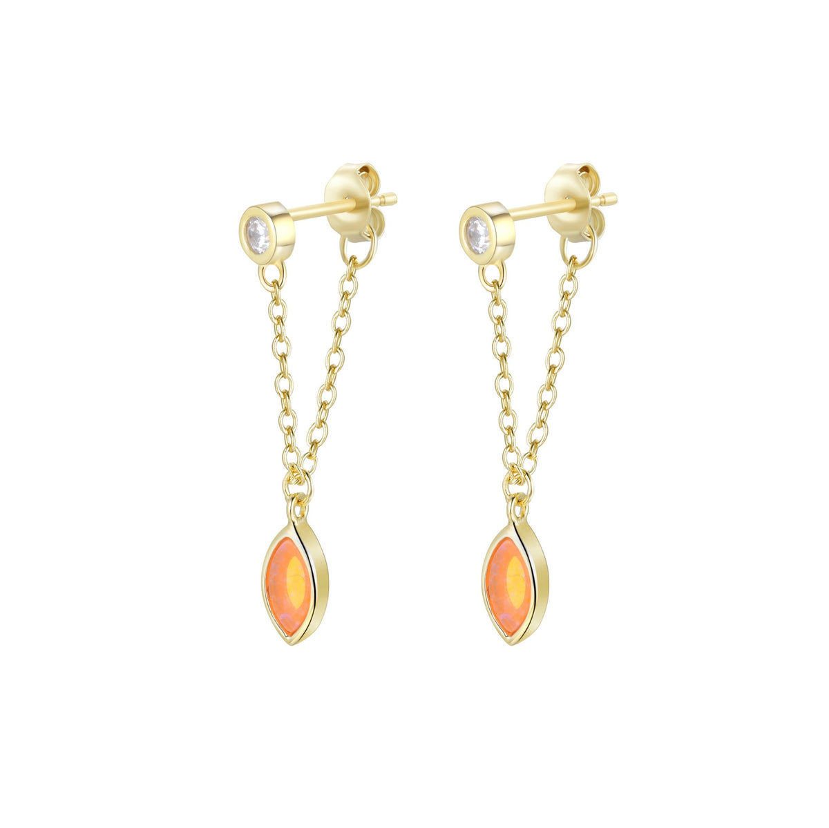 full swing opal earrings orange opal gold