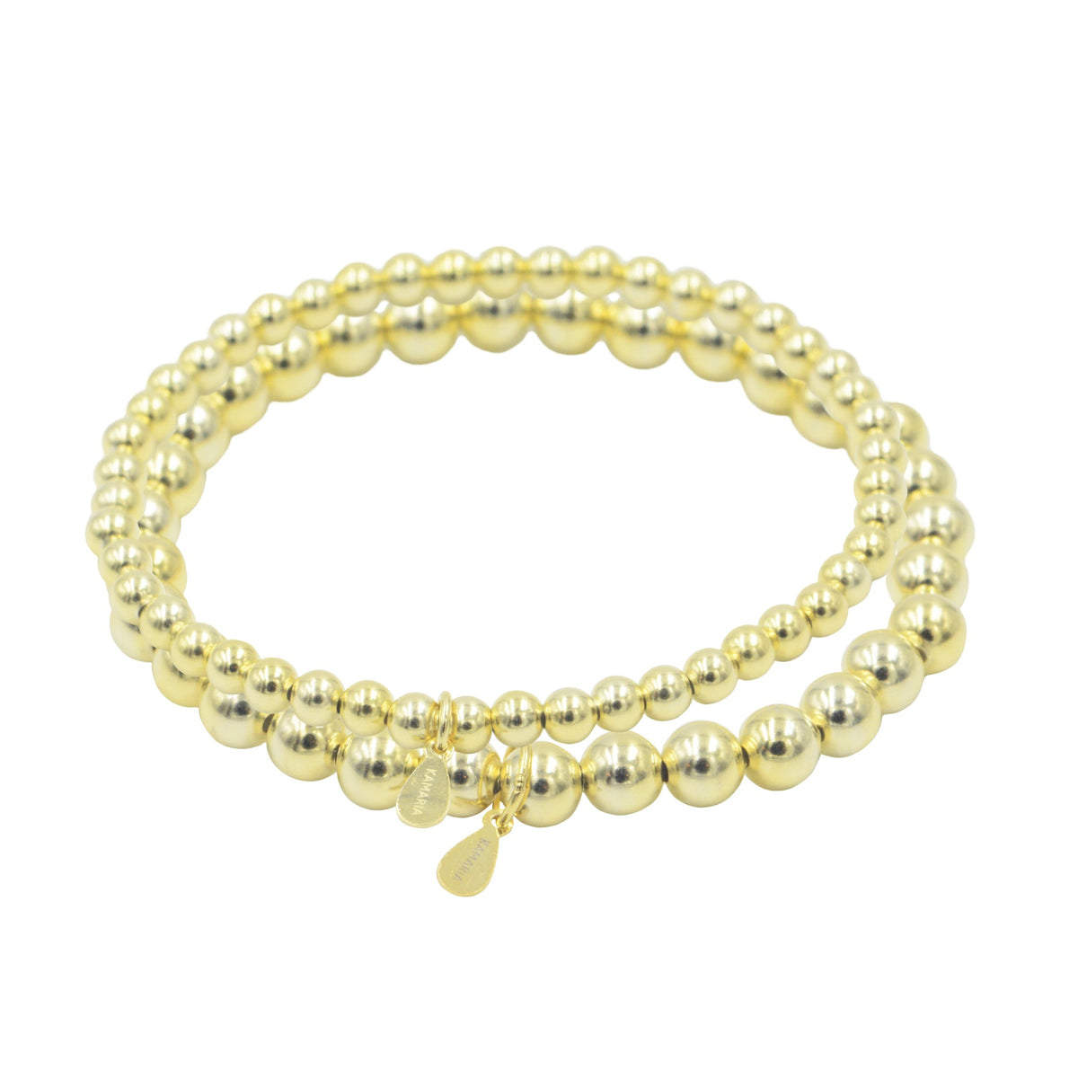 gold-plated silver beaded bracelet stack