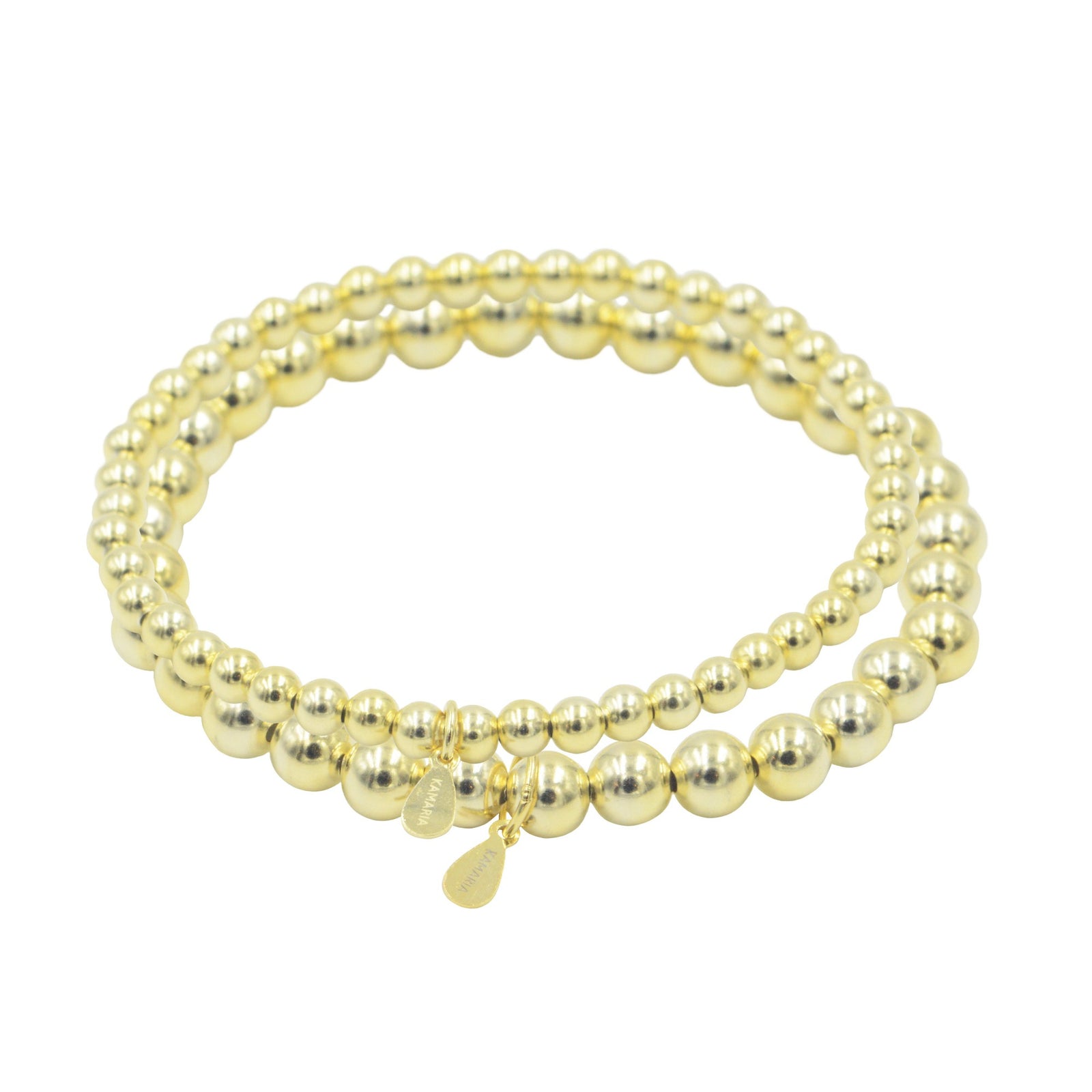 gold-plated silver beaded bracelet stack