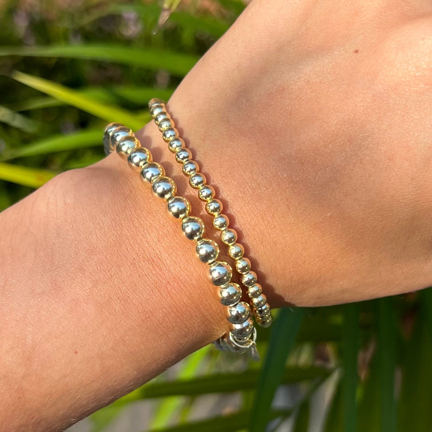 gold-plated silver beaded bracelet stack