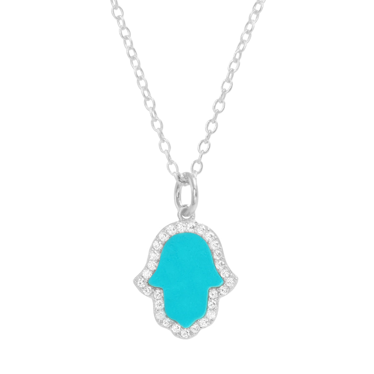 hamsa hand necklace in turquoise silver