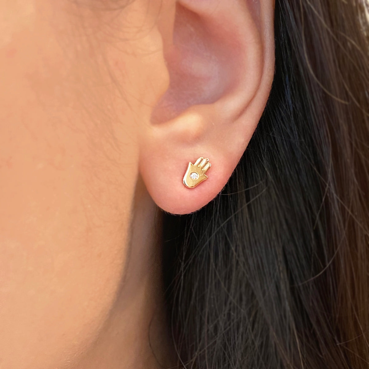 Hamsa Hand Stud Earrings With Diamonds Lifestyle