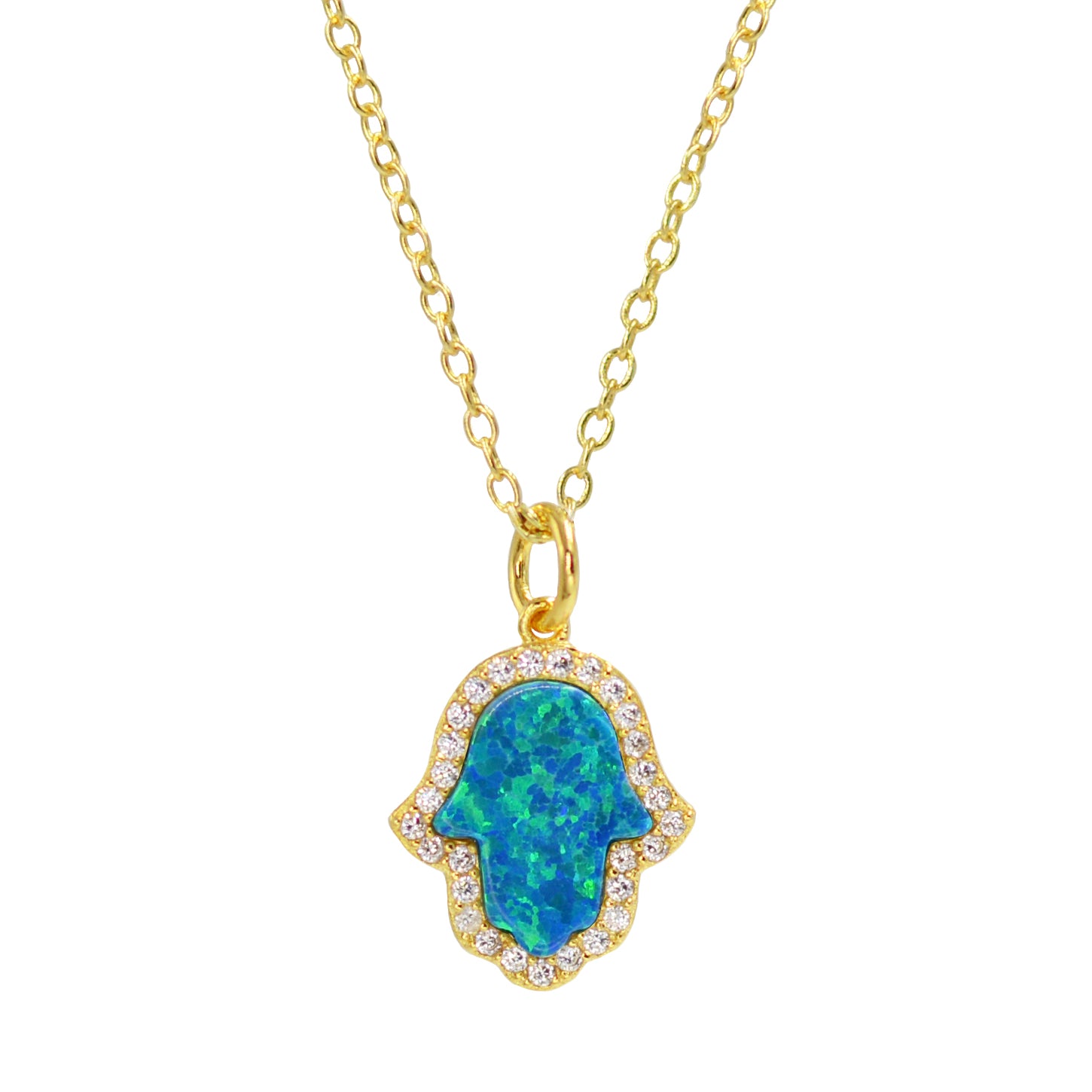 Hamsa Hand White Opal Necklace in Gold