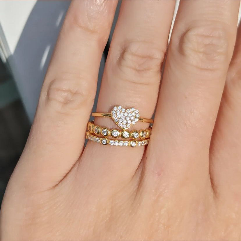 heart ring and stacking rings with crystals