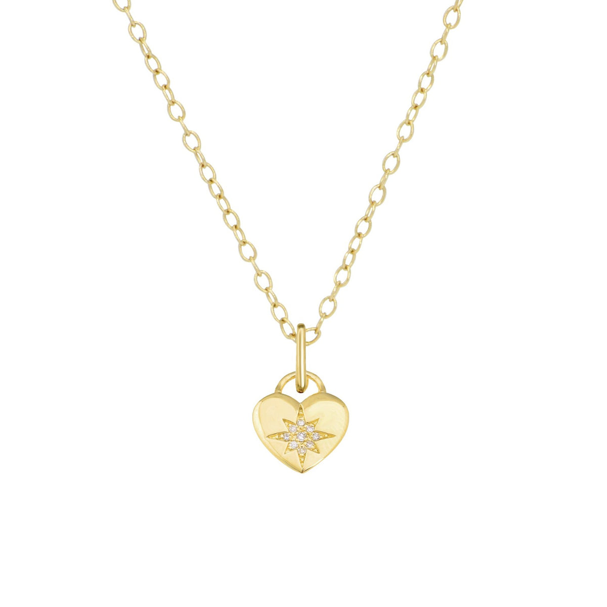 Heart Star necklace with diamonds on simple link chain