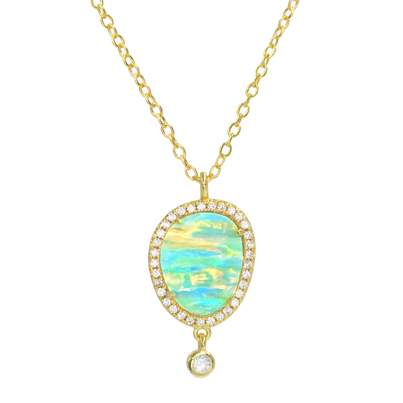 Johari Necklace with Green Opal Stripes Set in Sterling Silver with Gold Plating and Crystals