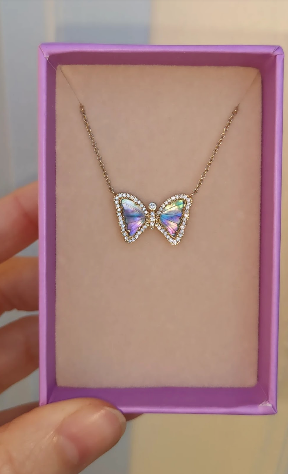 Mini Butterfly Necklace With Diamonds - Midnight Pearl