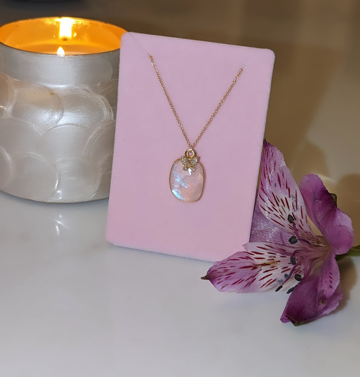 Moonstone Necklace with Star Diamond Charm