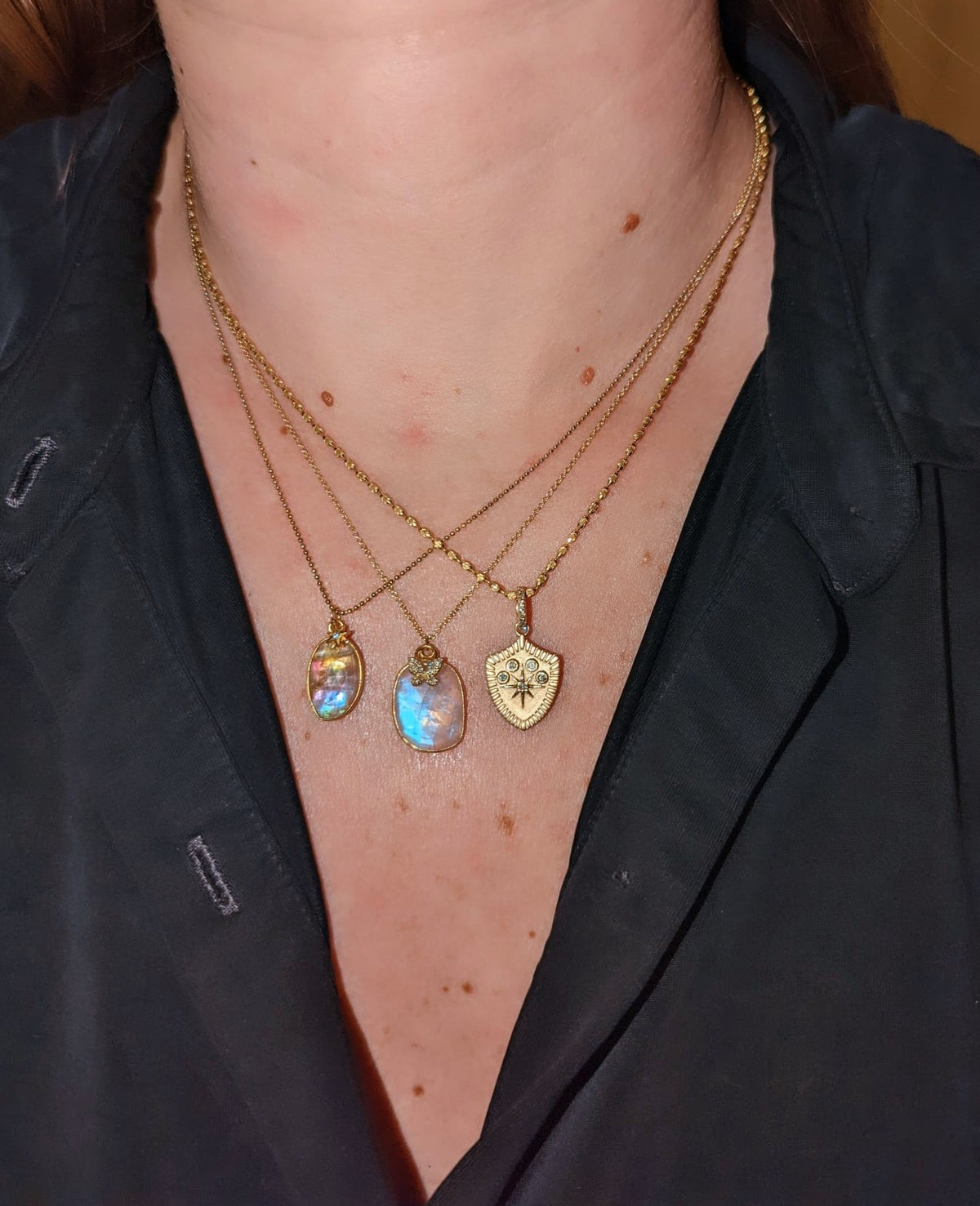 Moonstone Necklace with Star Diamond Charm