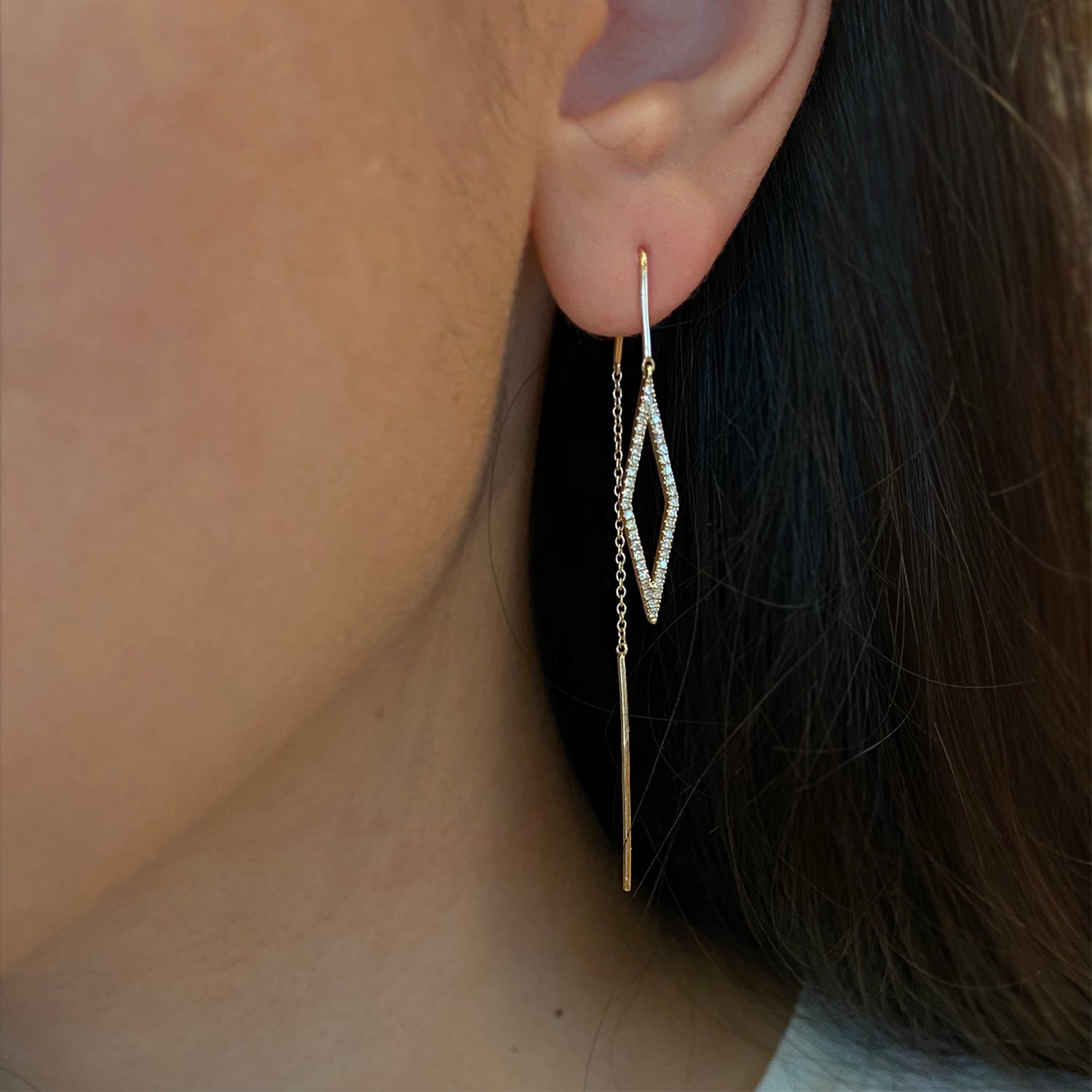Kite Threader Earrings With Diamonds in 14k Gold