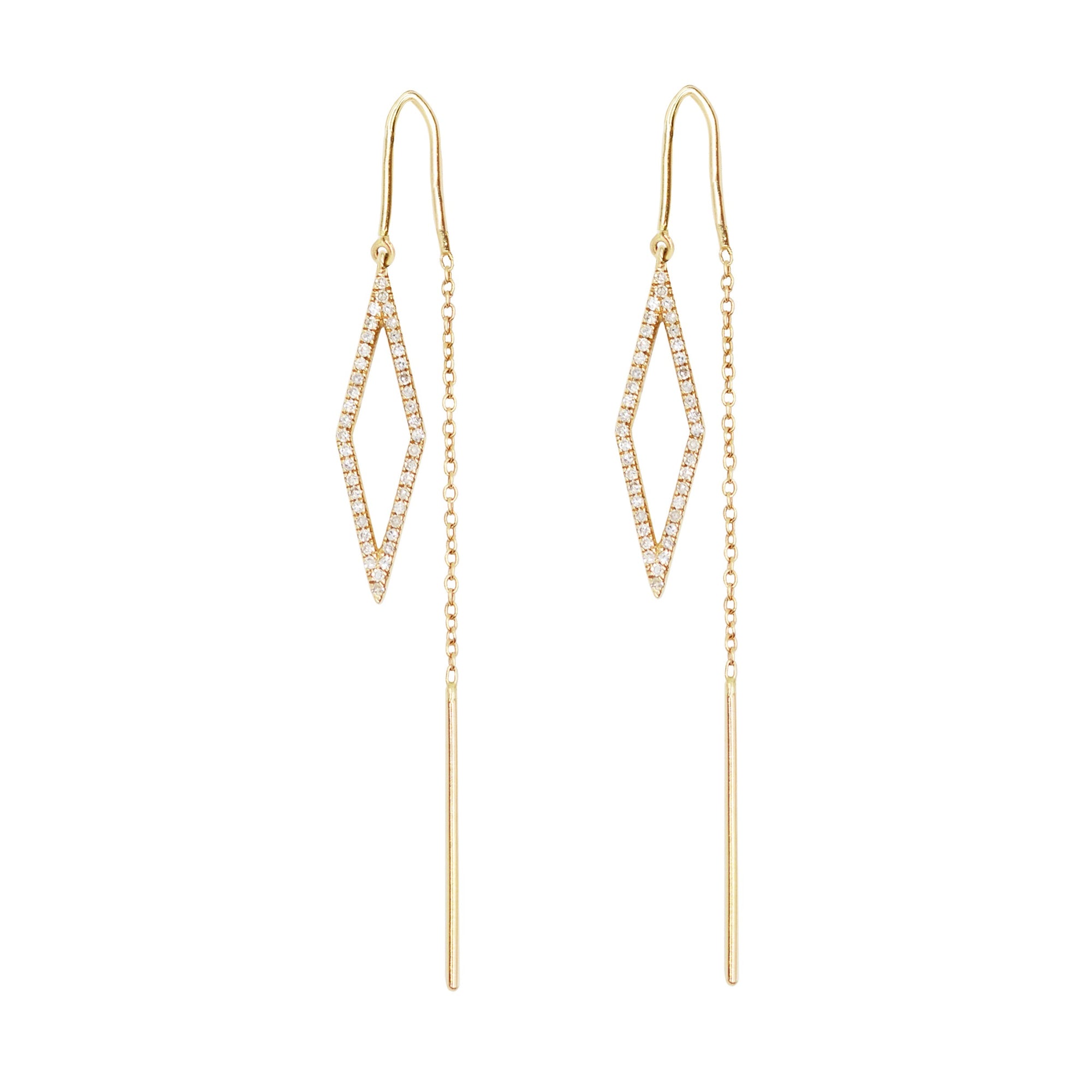 Kite Threader Earrings With Diamonds in 14k Gold
