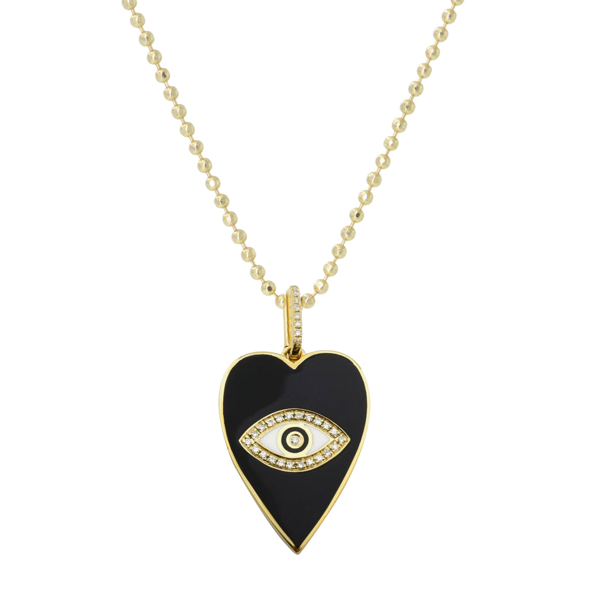 large black enamel evil eye heart necklace on ball chain