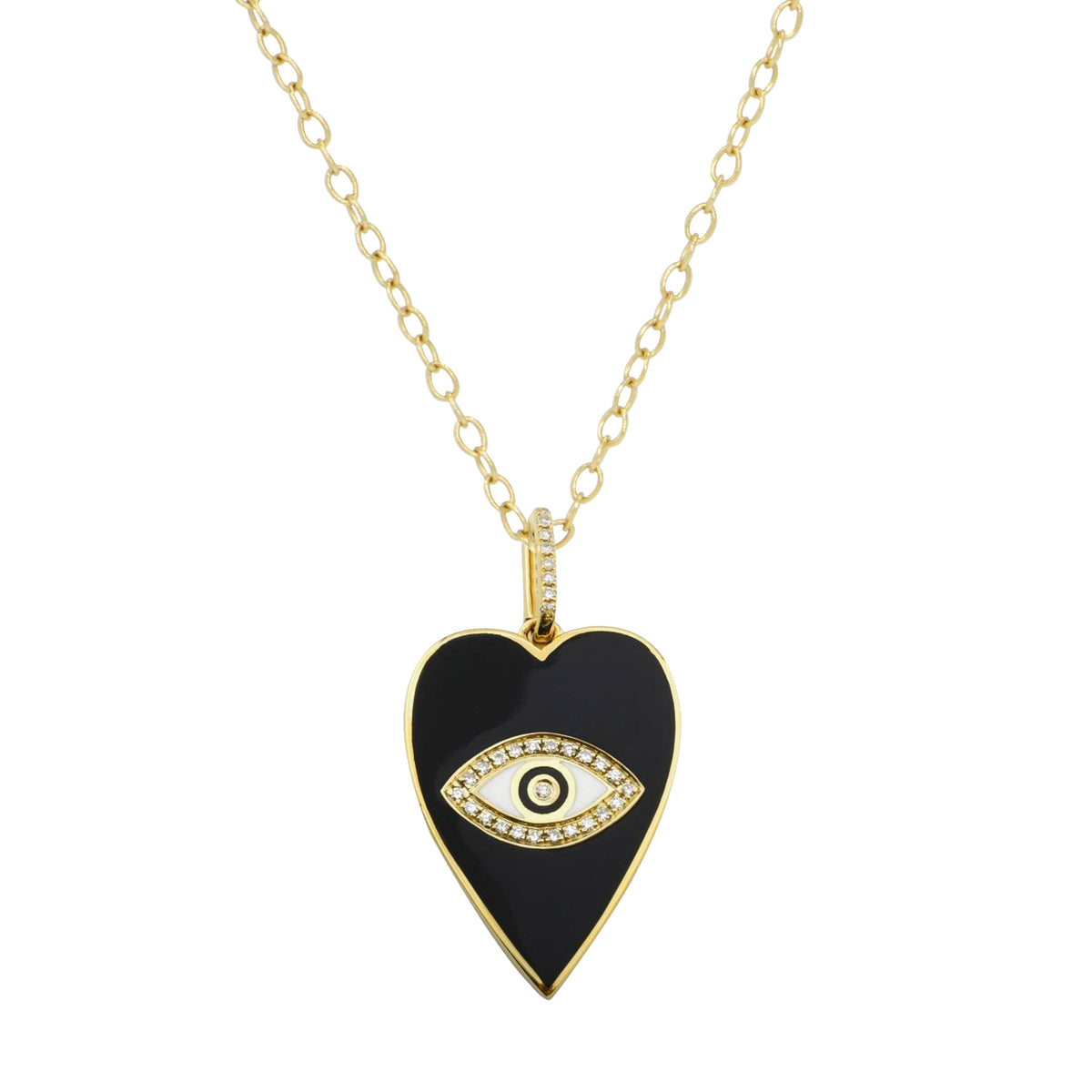 large black enamel evil eye heart necklace on simple chain