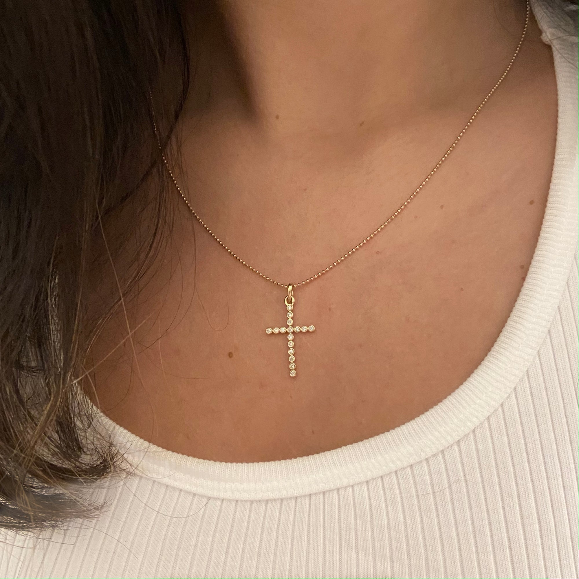 diamond cross necklace on ball chain