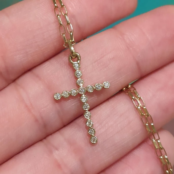Magic Touch big cross necklace in gold and diamonds – Djula.fr