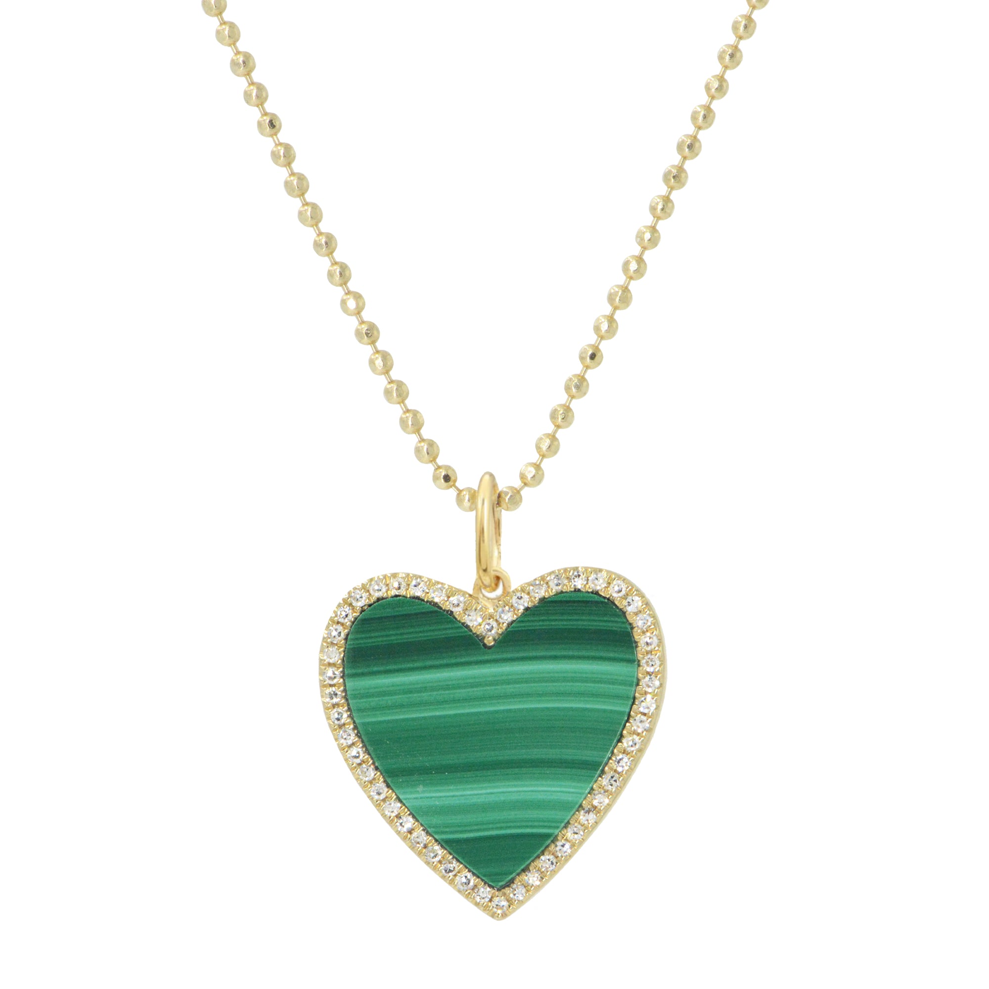 Malachite Heart Necklace With Diamonds - Large