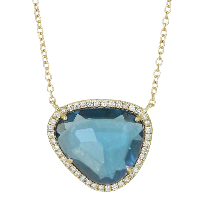 London Blue Topaz Organic Shape Necklace With Diamonds Pendant