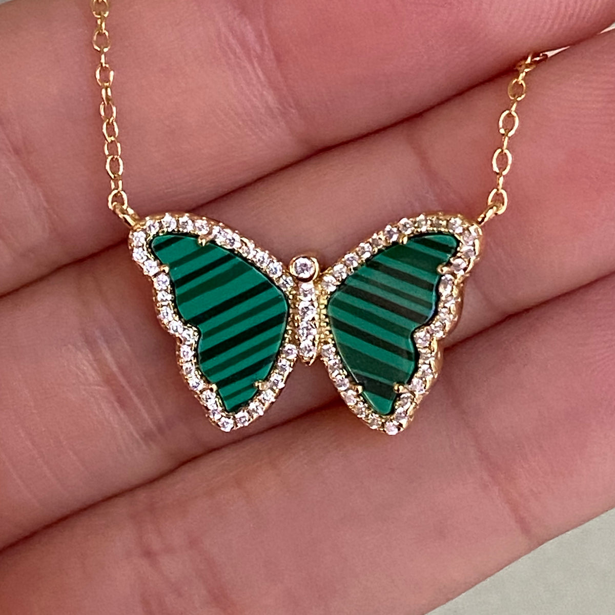 Malachite Butterfly Necklace With Crystals