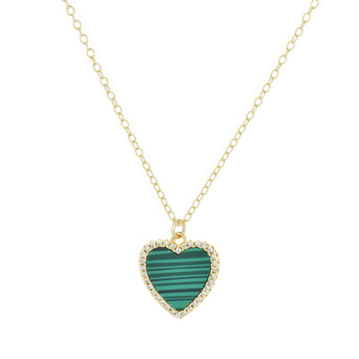 Malachite Heart Necklace With Crystals Gold