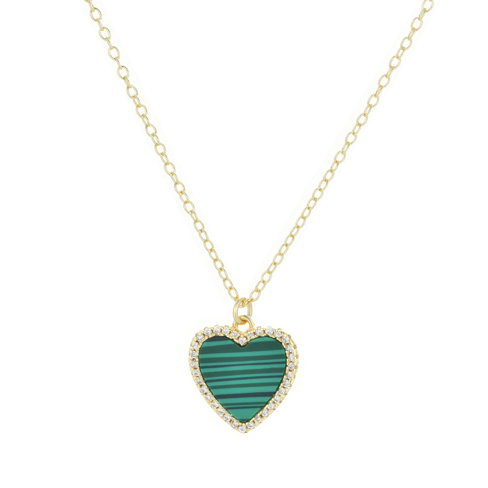 Malachite Heart Necklace With Crystals Gold