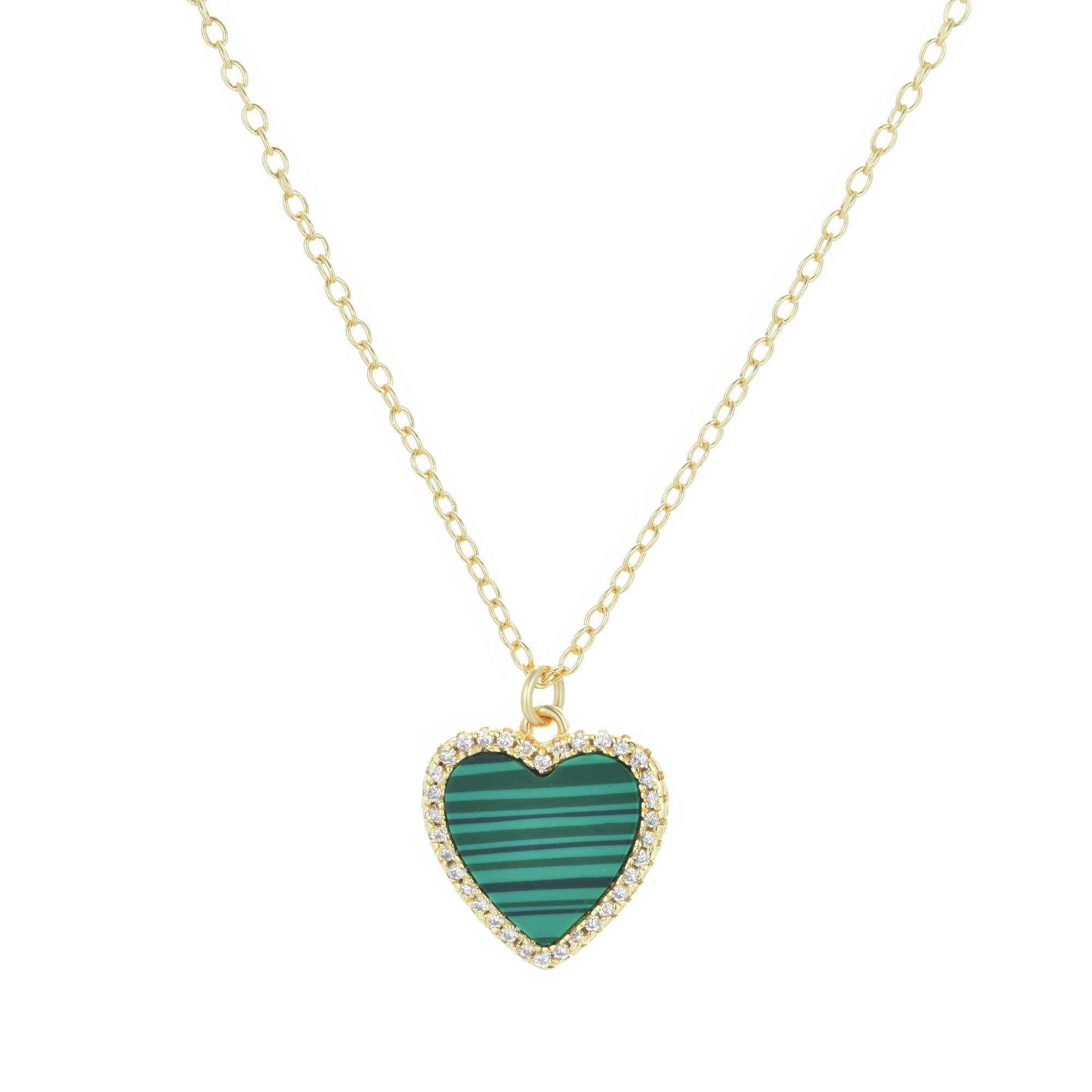 Malachite Heart Necklace With Crystals Gold