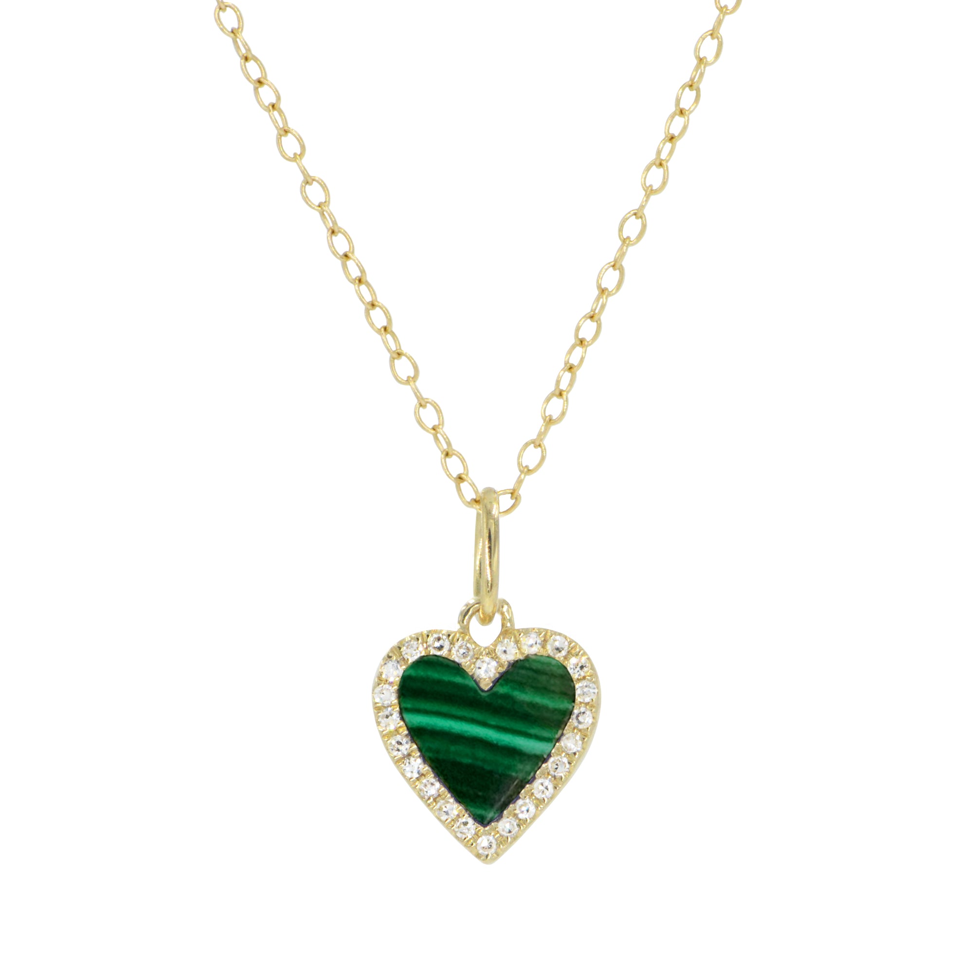 malachite heart necklace with diamonds mini on simple chain