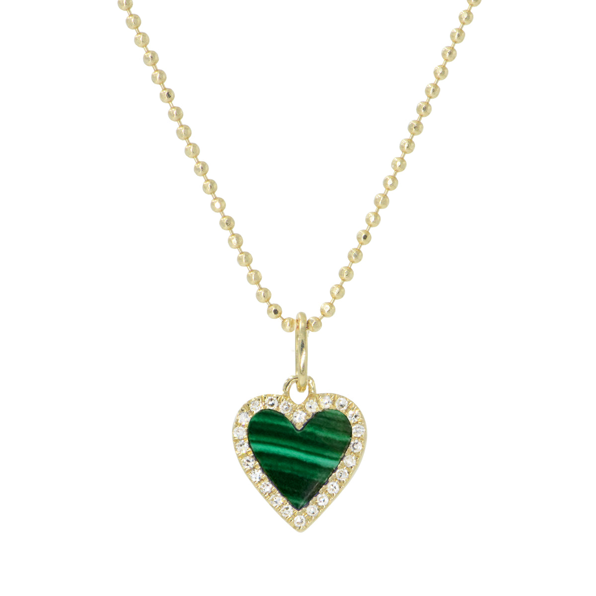 malachite heart necklace with diamonds mini on ball chain