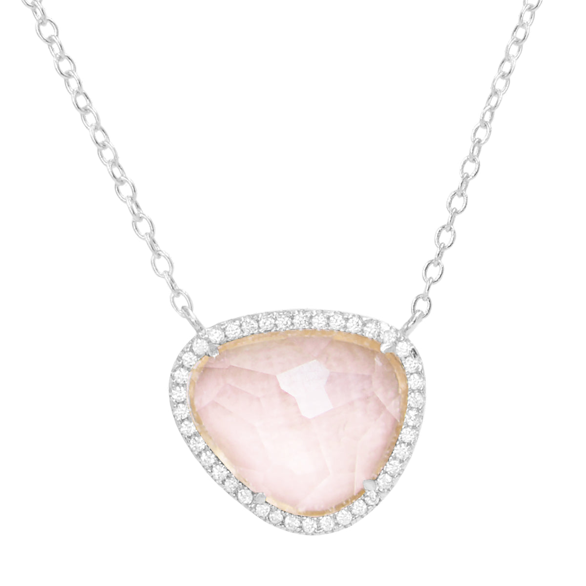 Marina Lab Created Gemstone Necklace With Crystals Pink Morganite Silver