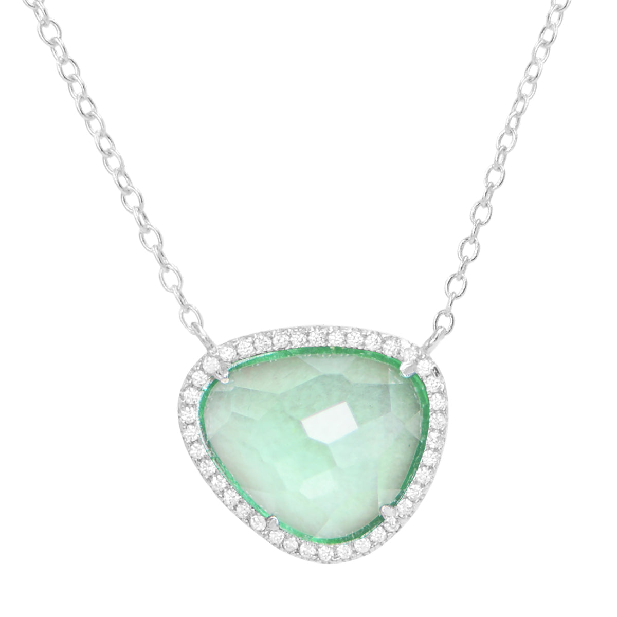 Marina Lab Created Gemstone Necklace With Crystals Paraiba Green Silver