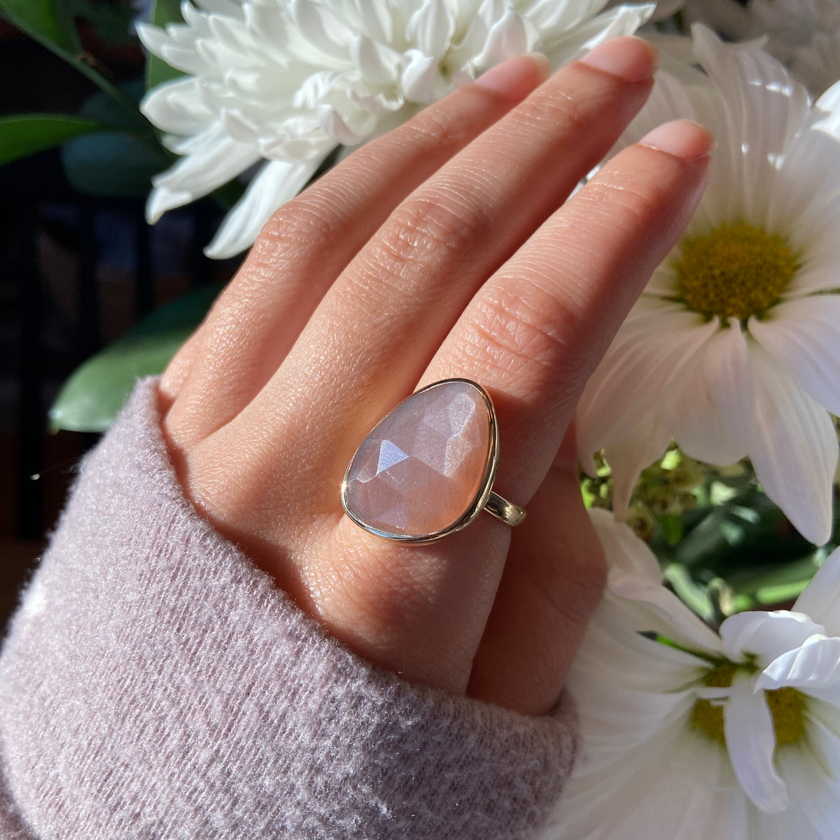 mauve moonstone large gemstone ring