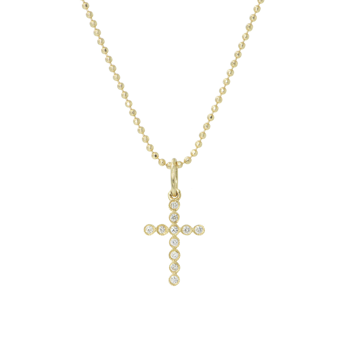 Mini Bezelled Diamond Cross Necklace on Ball Chain