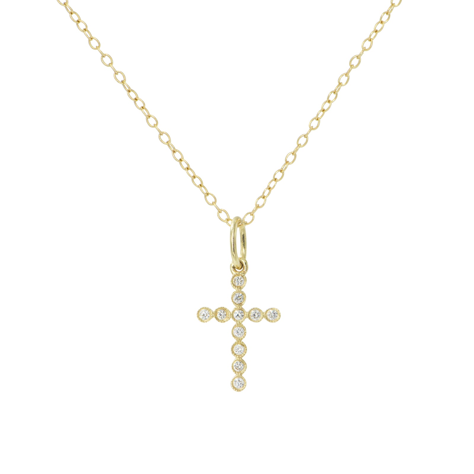Mini Bezelled Diamond Cross Necklace on Simple Chain