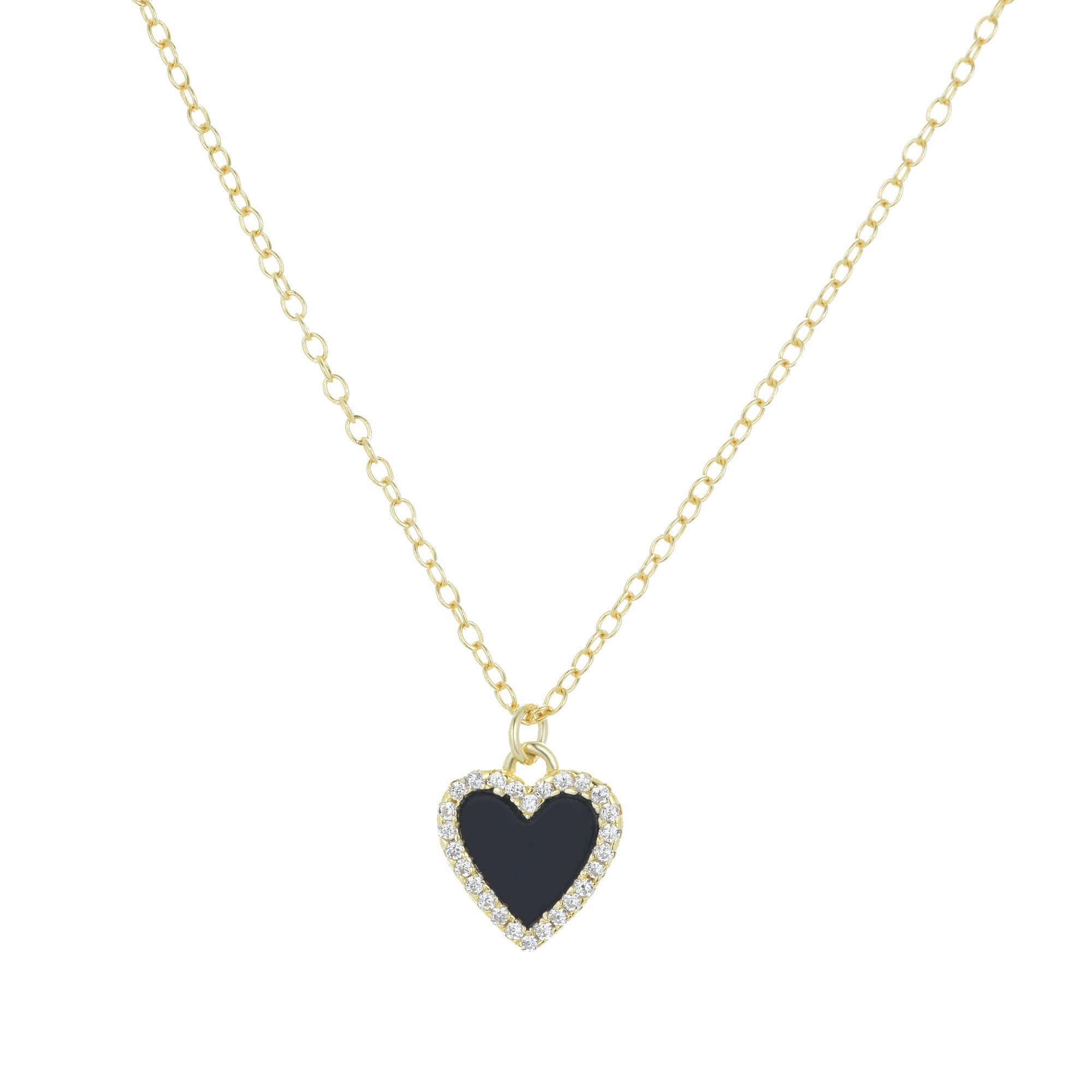Mini Black Onyx Heart Necklace With Crystals