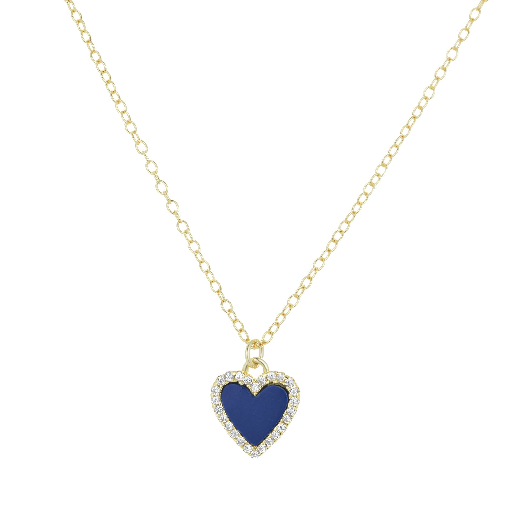 Mini Blue Lapis Lazuli Heart Necklace With Crystals