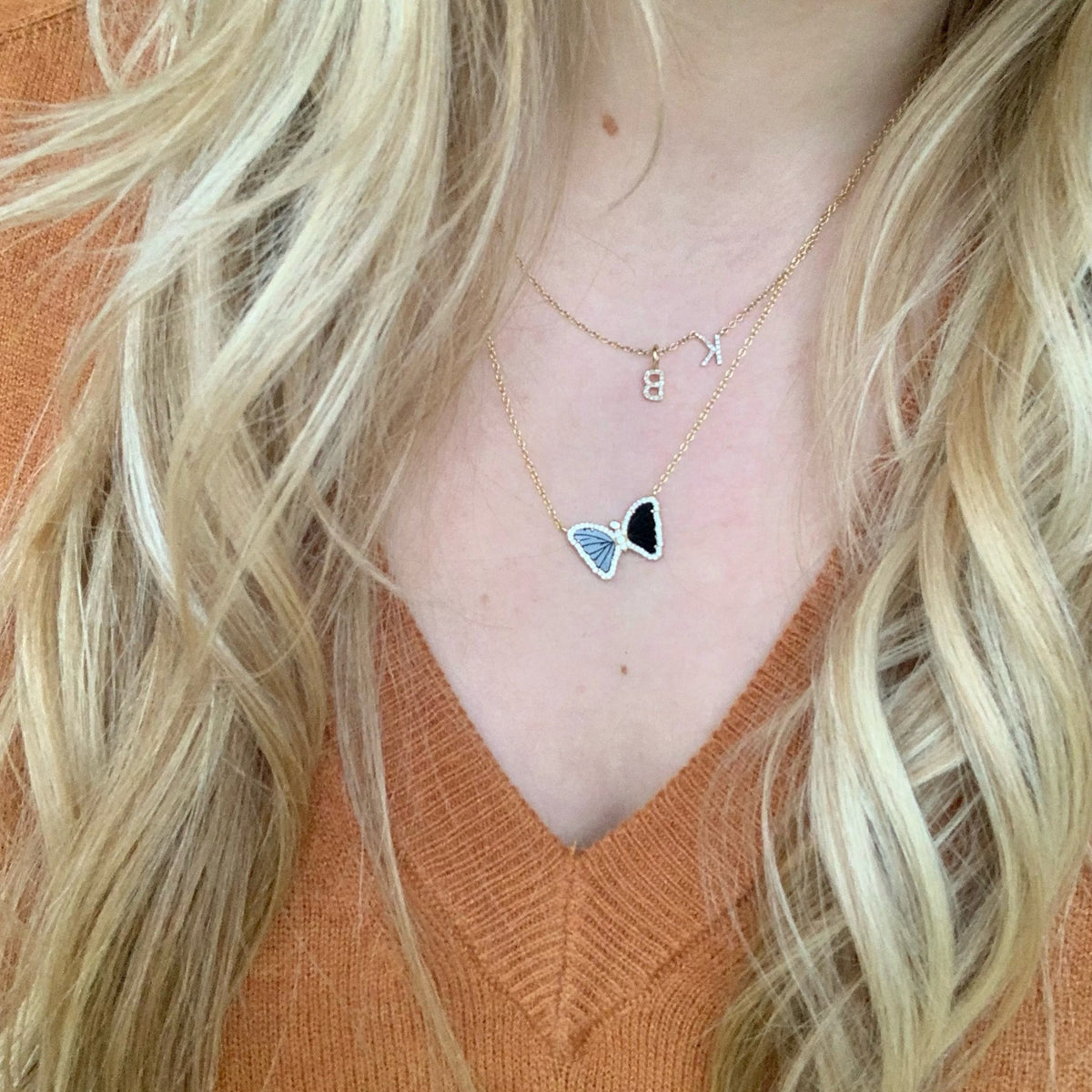 mini butterfly necklace in black onyx