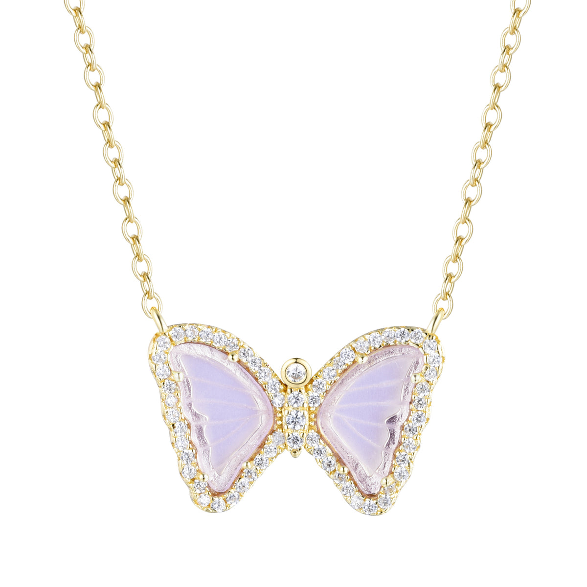 mini butterfly necklace in light lavender gold