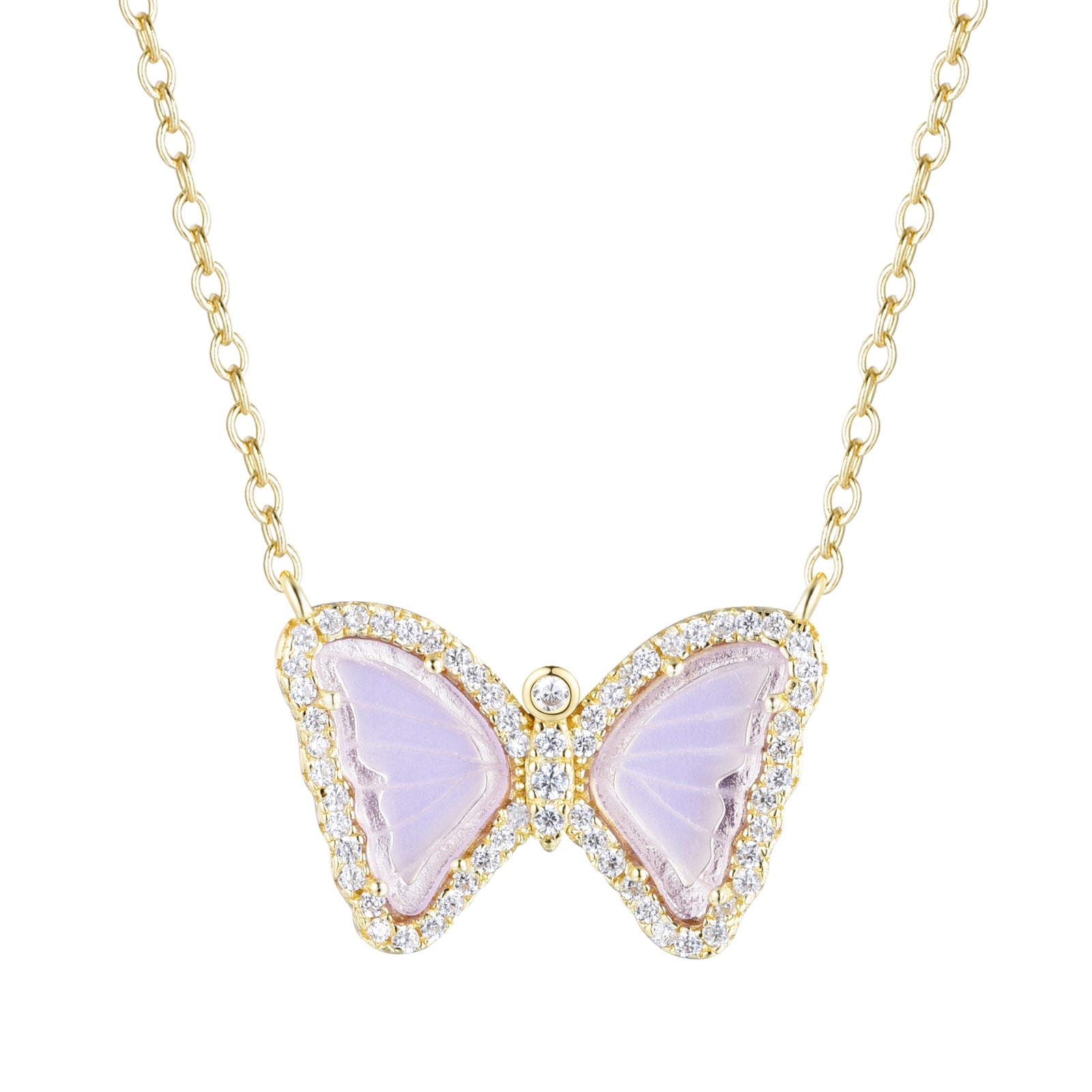mini butterfly necklace in light lavender gold