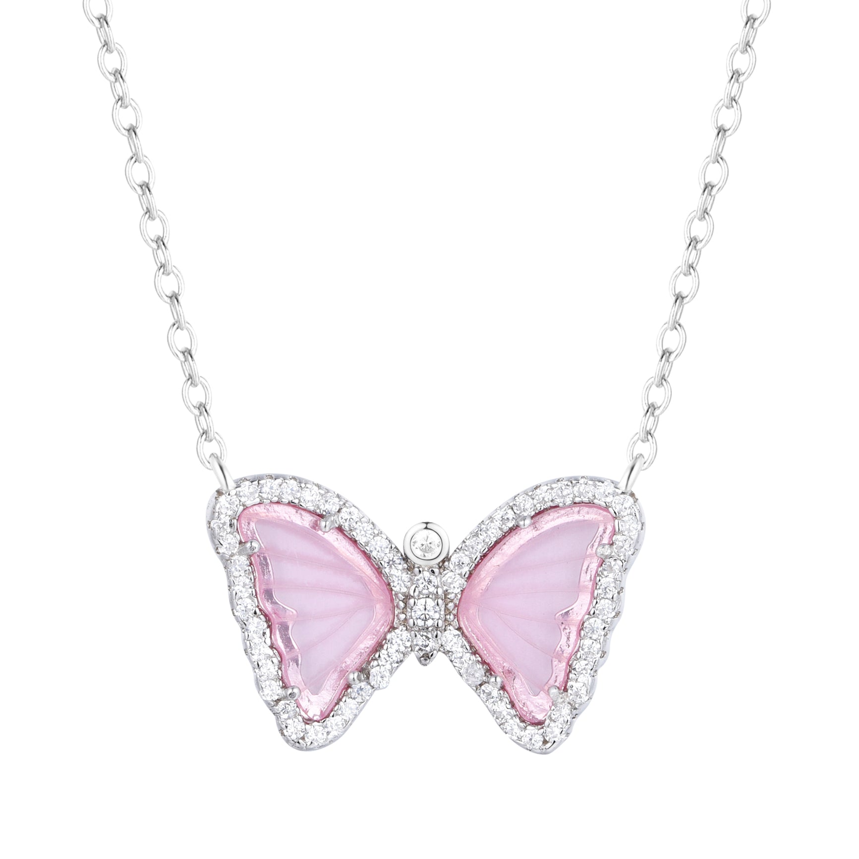mini butterfly necklace in light pink morganite