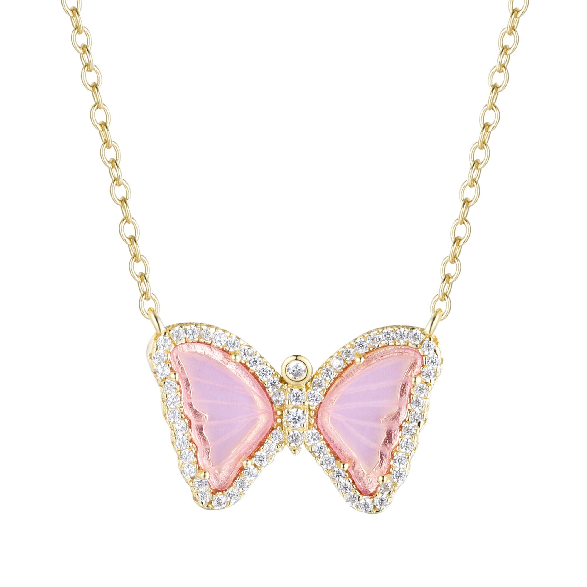 mini butterfly necklace in light pink morganite