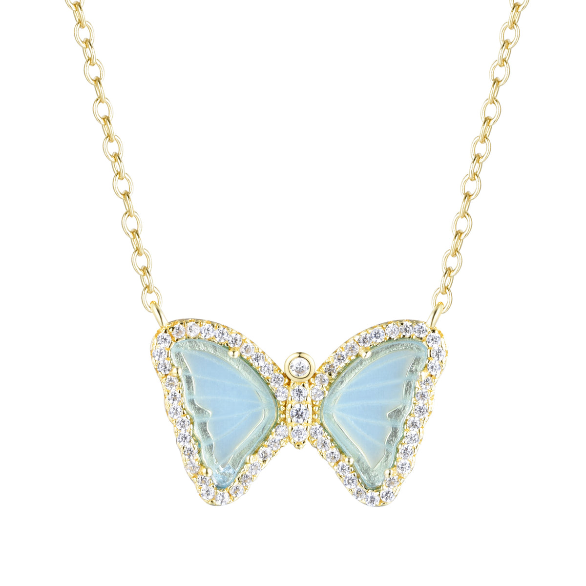 mini butterfly necklace in light teal gold