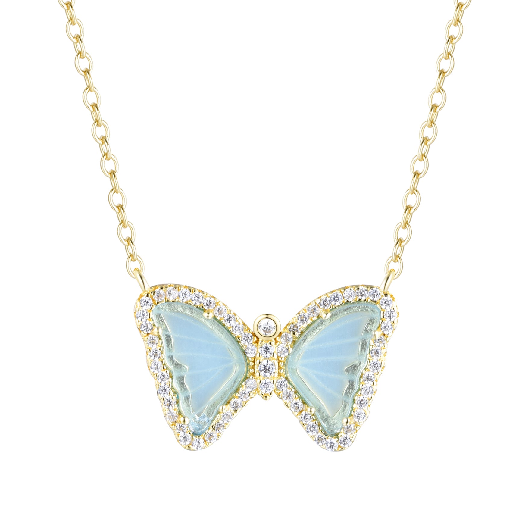 mini butterfly necklace in light teal gold